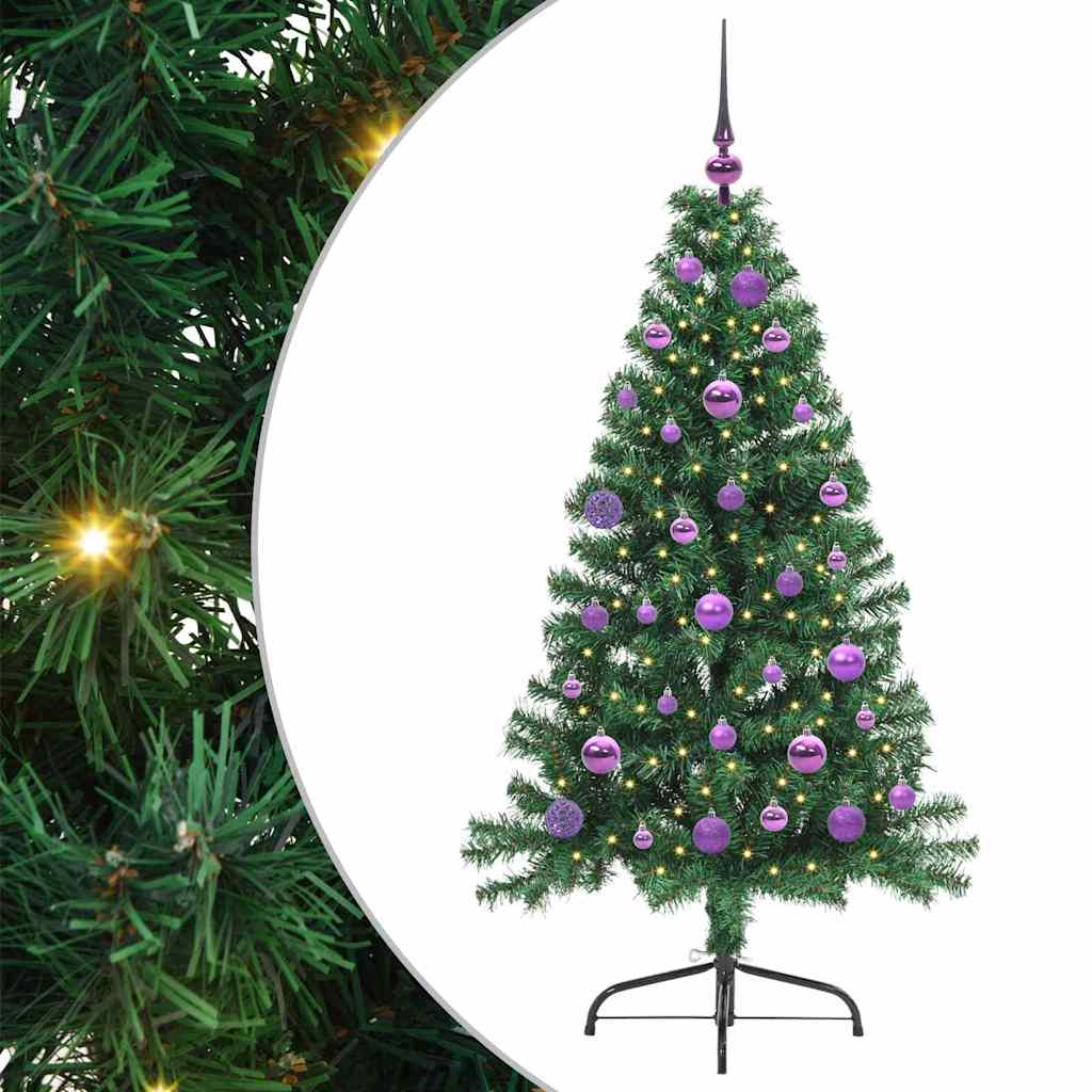 Konstgjord Förbelyst Julgran med 150 LED-lampor Grön 150 cm PVC