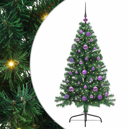 Konstgjord Förbelyst Julgran med 150 LED-lampor Grön 150 cm PVC