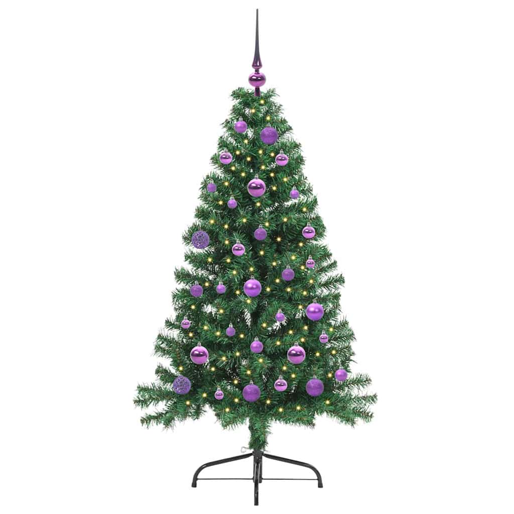 Konstgjord Förbelyst Julgran med 150 LED-lampor Grön 150 cm PVC