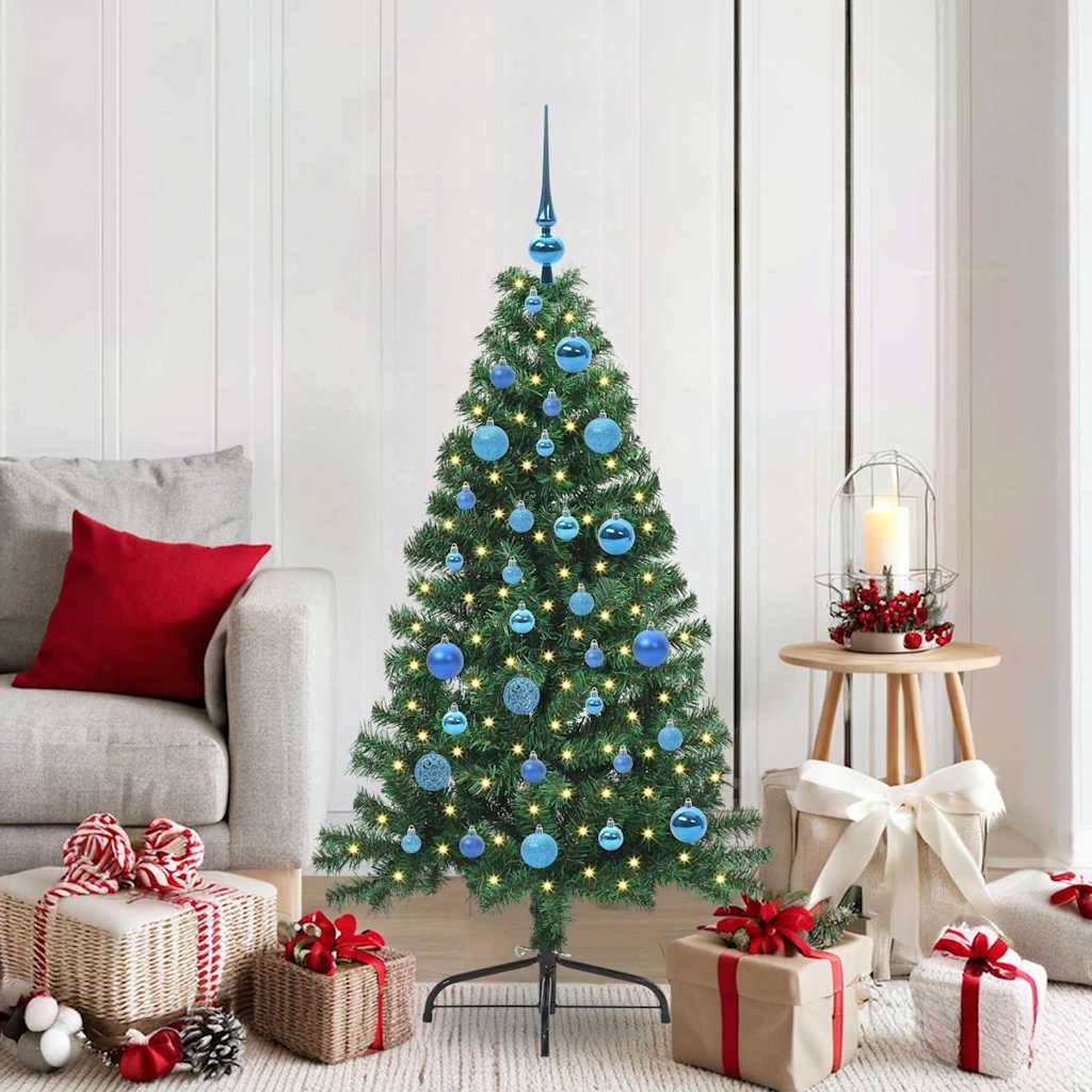 Konstgjord Förbelyst Julgran med 150 LED-lampor Grön 150 cm PVC