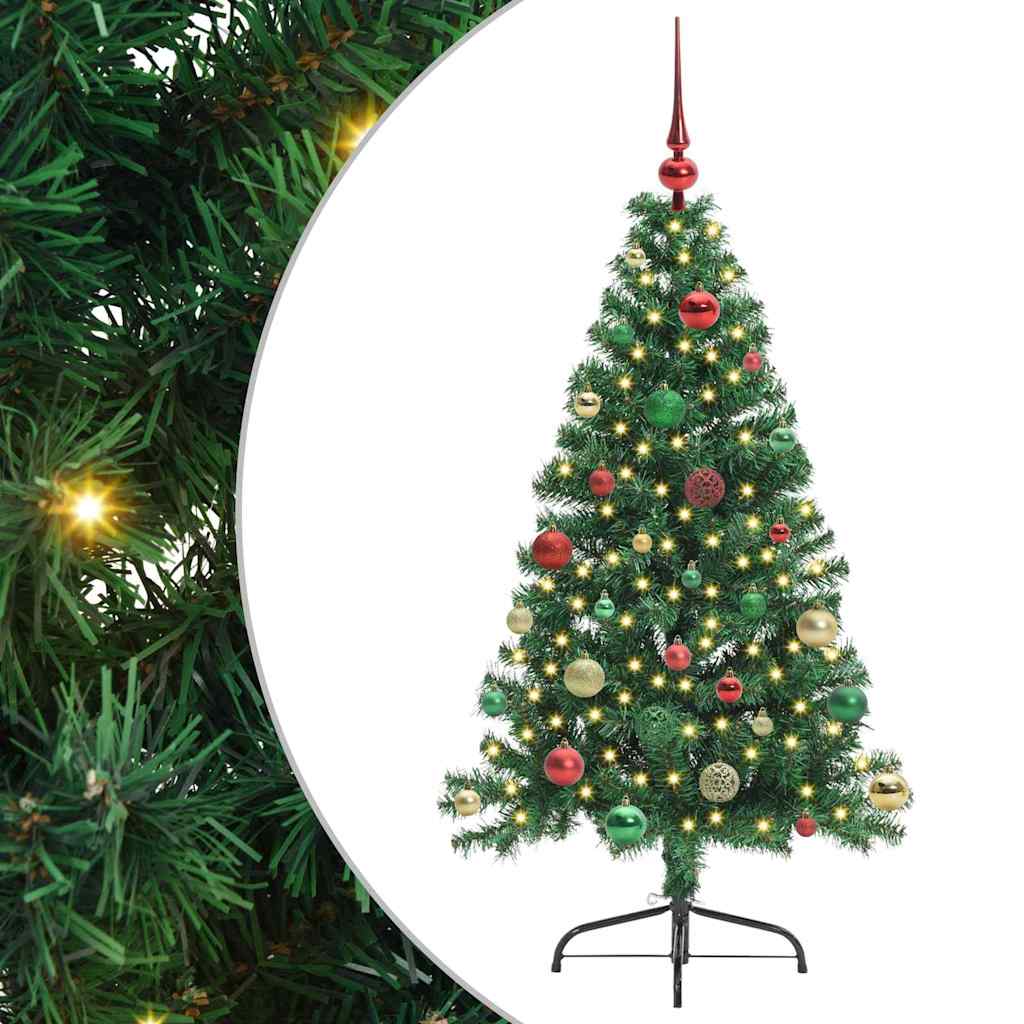 Konstgjord Förbelyst Julgran med 150 LED-lampor Grön 150 cm PVC