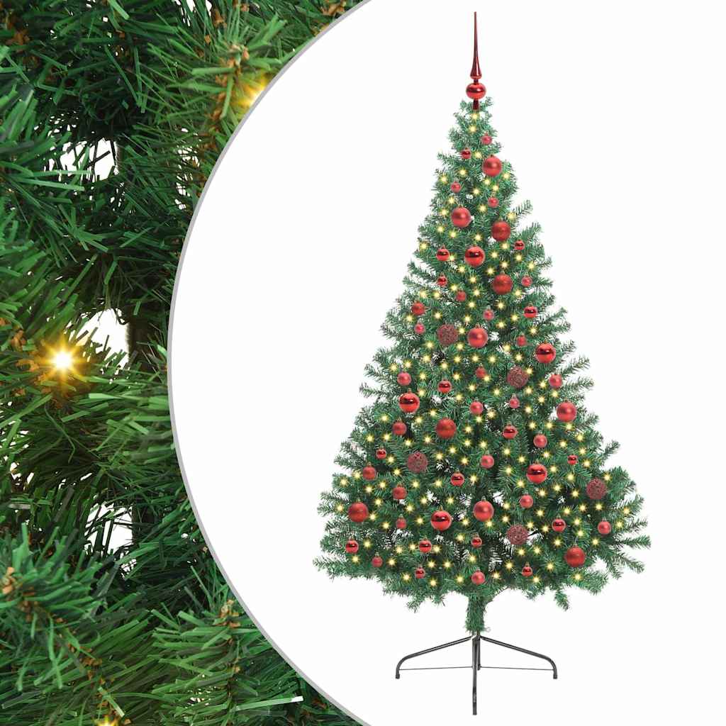 Konstgjord Förbelyst Julgran med 300 LED-lampor Grön 180 cm PVC