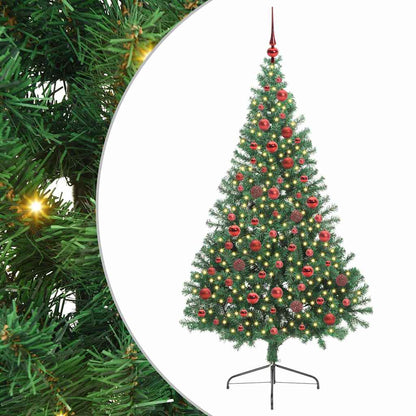 Konstgjord Förbelyst Julgran med 300 LED-lampor Grön 180 cm PVC