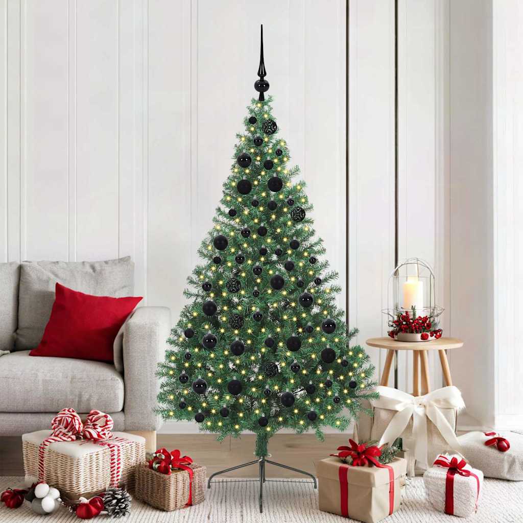 Konstgjord Förbelyst Julgran med 300 LED-lampor Grön 180 cm PVC