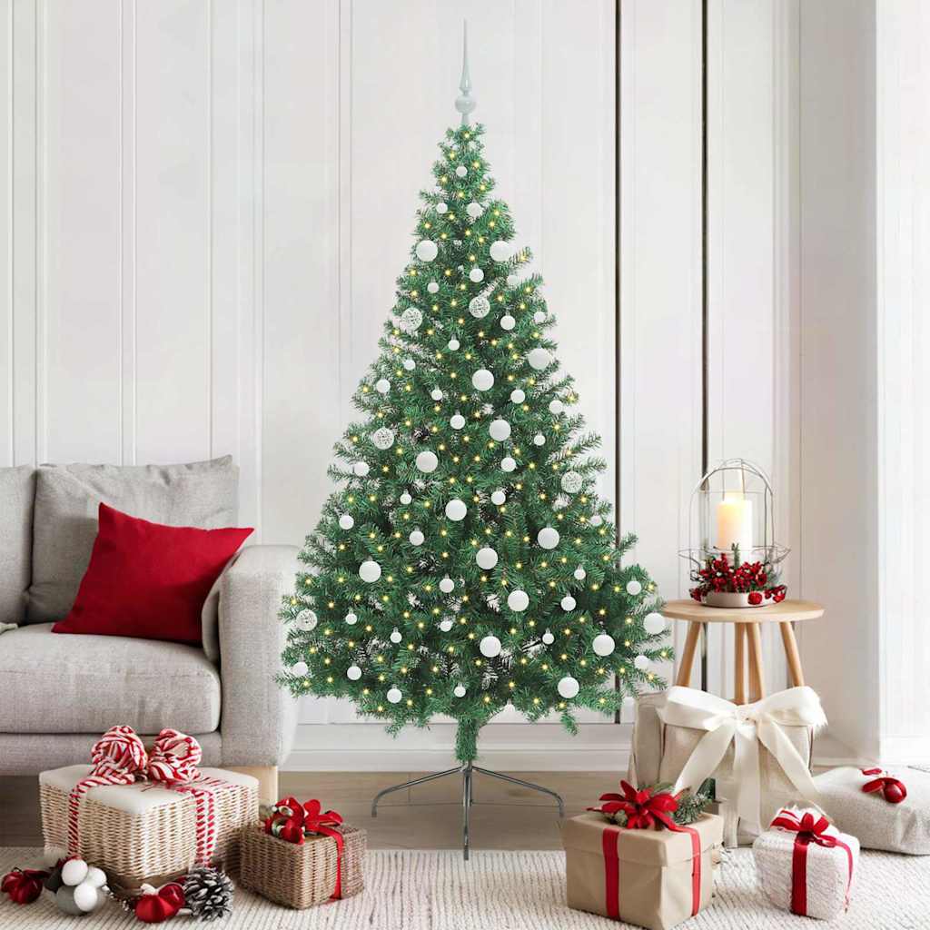 Konstgjord Förbelyst Julgran med 300 LED-lampor Grön 180 cm PVC