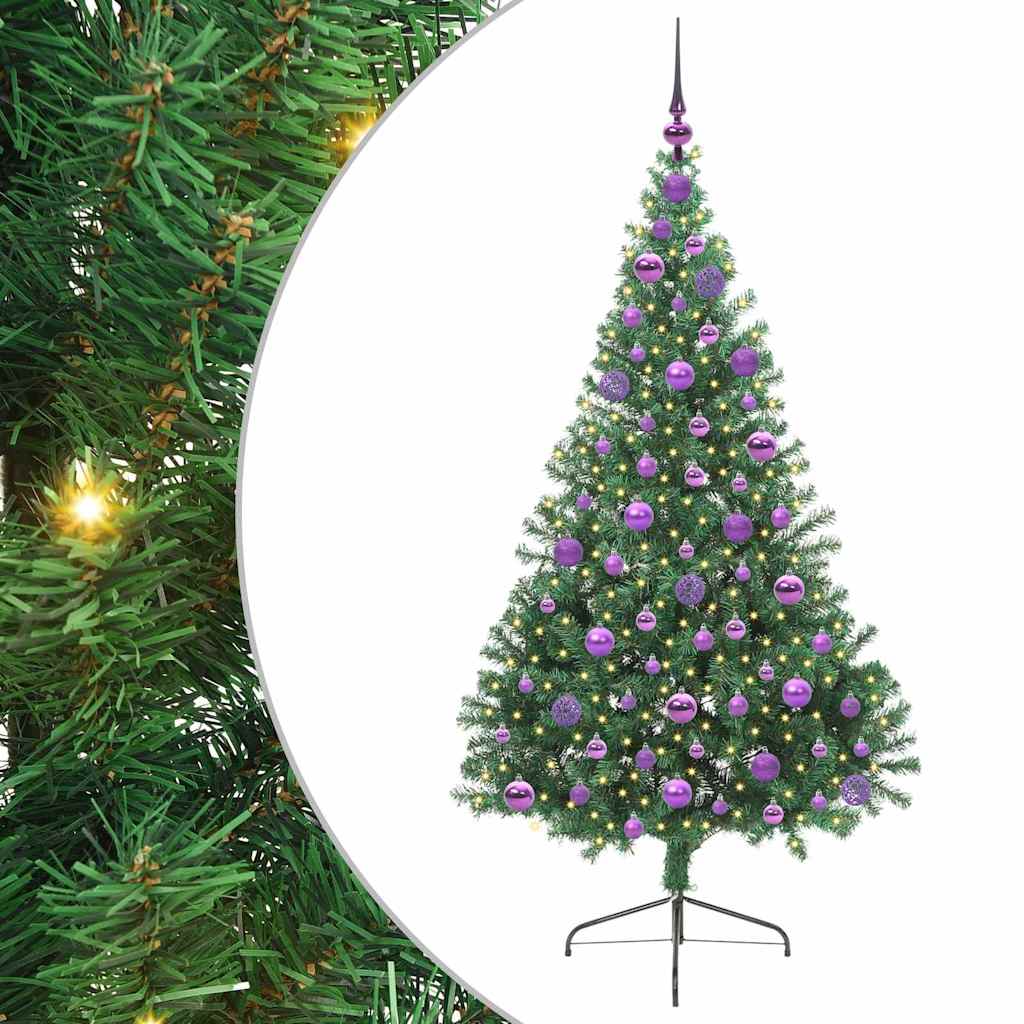 Konstgjord Förbelyst Julgran med 300 LED-lampor Grön 180 cm PVC