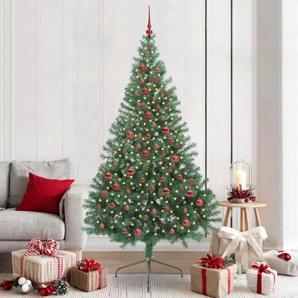 Konstgjord Förbelyst Julgran med 300 LED-lampor Grön 210 cm PVC