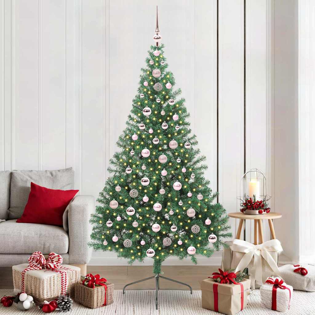Konstgjord Förbelyst Julgran med 300 LED-lampor Grön 210 cm PVC