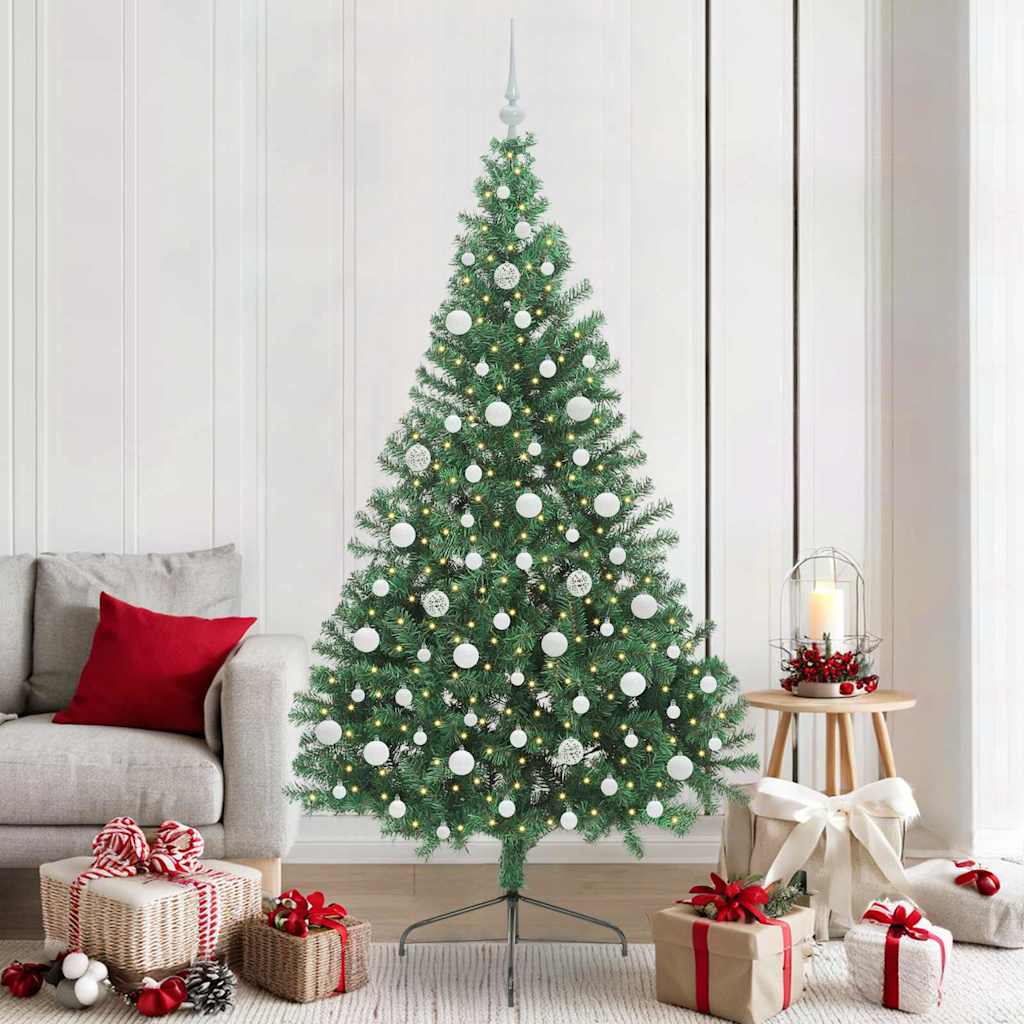 Konstgjord Förbelyst Julgran med 300 LED-lampor Grön 210 cm PVC