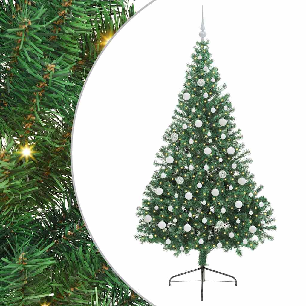 Konstgjord Förbelyst Julgran med 300 LED-lampor Grön 210 cm PVC