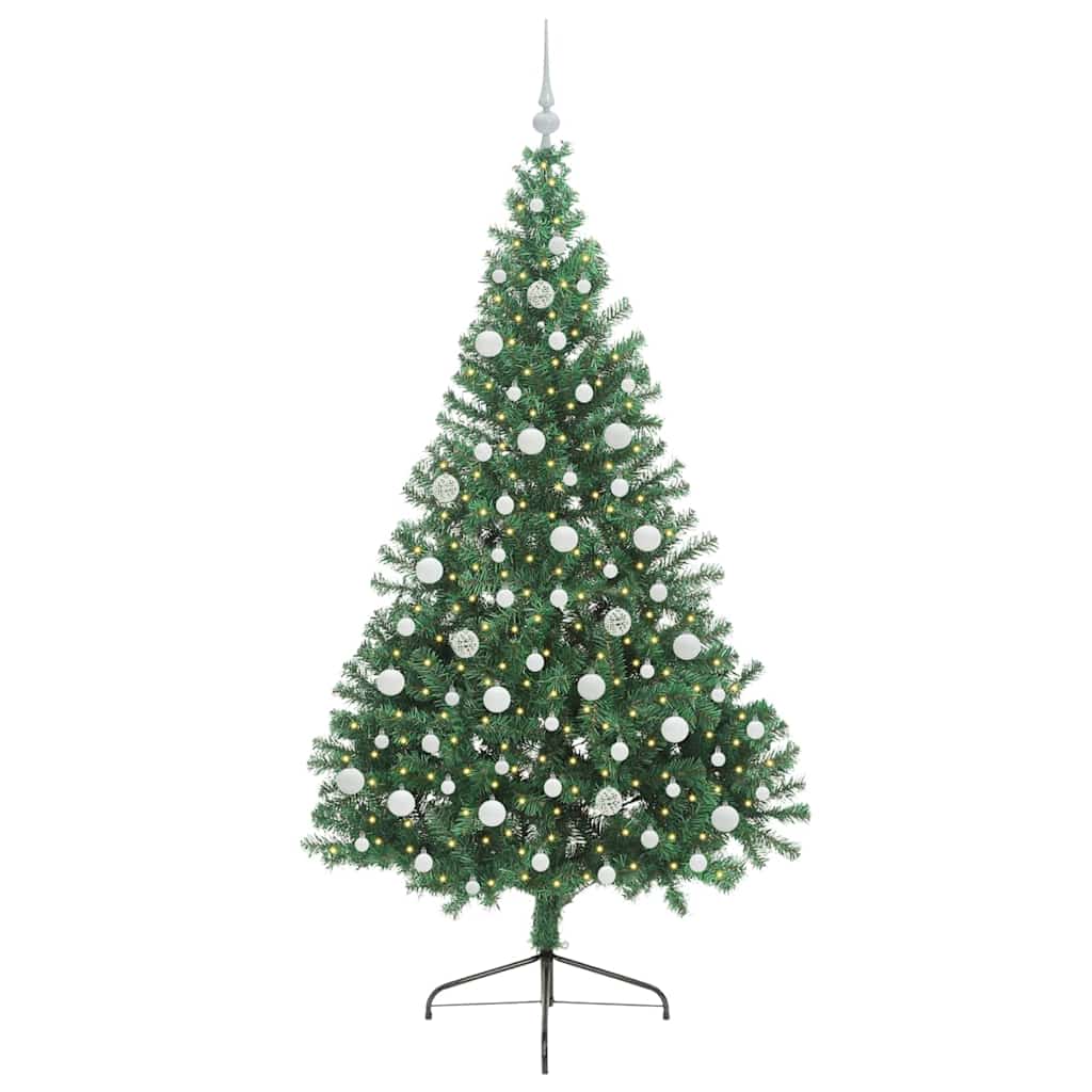 Konstgjord Förbelyst Julgran med 300 LED-lampor Grön 210 cm PVC