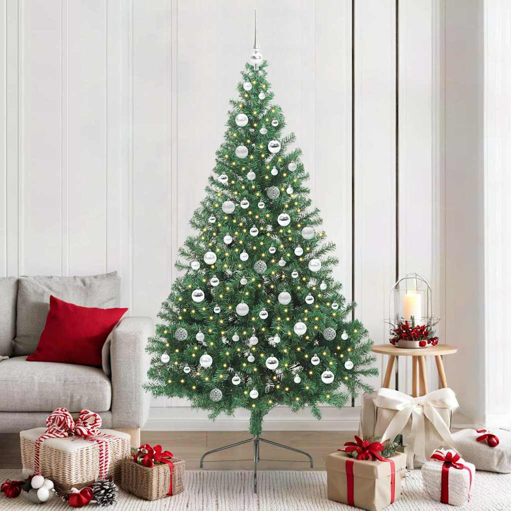 Konstgjord Förbelyst Julgran med 300 LED-lampor Grön 210 cm PVC