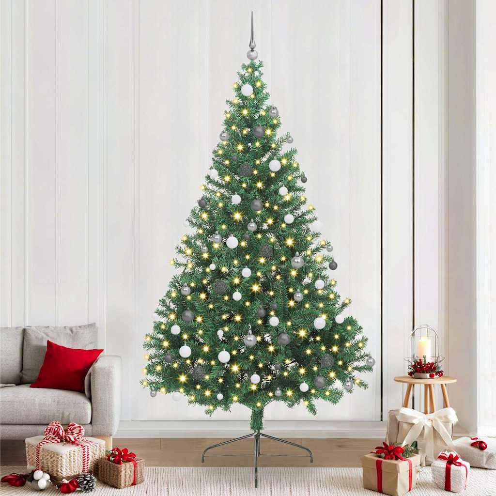 Konstgjord Förbelyst Julgran med 300 LED-lampor Grön 240 cm PVC