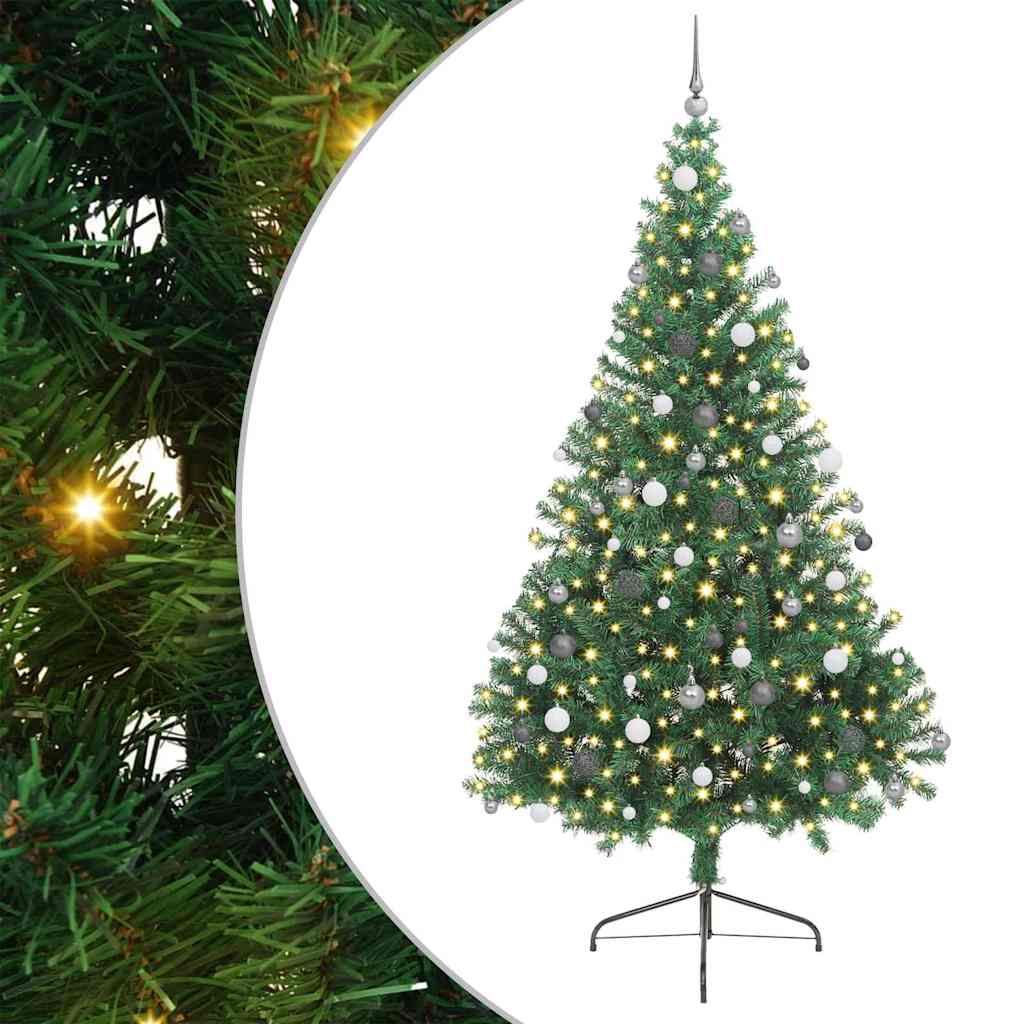 Konstgjord Förbelyst Julgran med 300 LED-lampor Grön 240 cm PVC
