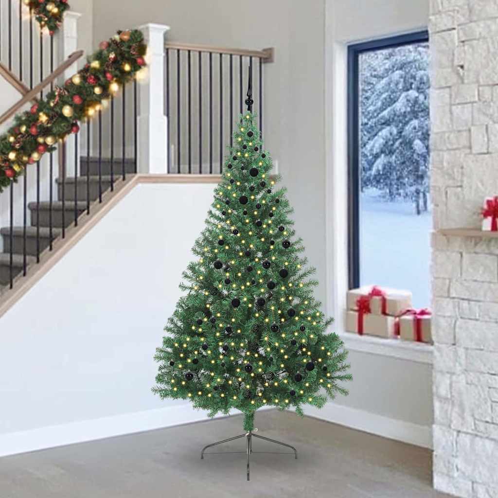 Konstgjord Förbelyst Julgran med 300 LED-lampor Grön 240 cm PVC