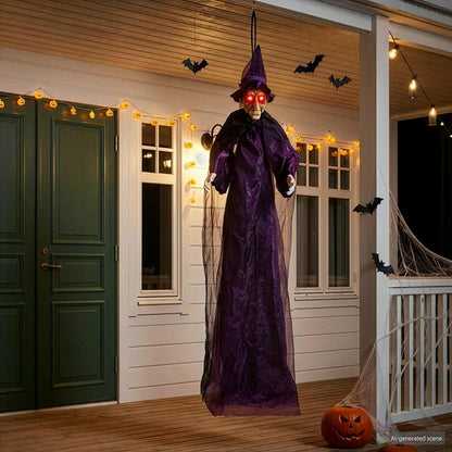 Hängande Halloween talande häxa Lila 216 x 125 cm Polyester