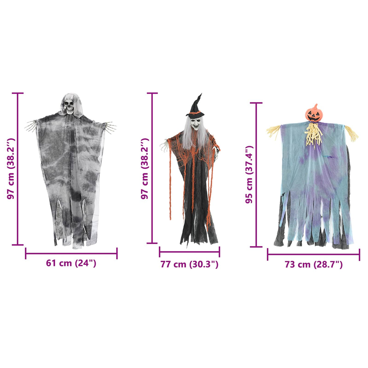 Halloween Hängande Spöke 3 st Flerfärgsdesign 61 x 97 cm