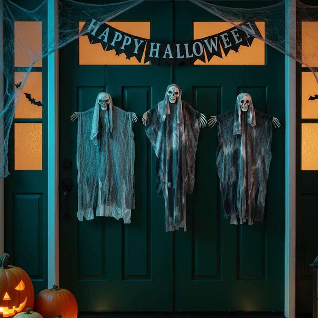 Halloween Hängande Spöke 3 st Svart 66 x 110 cm Polyester