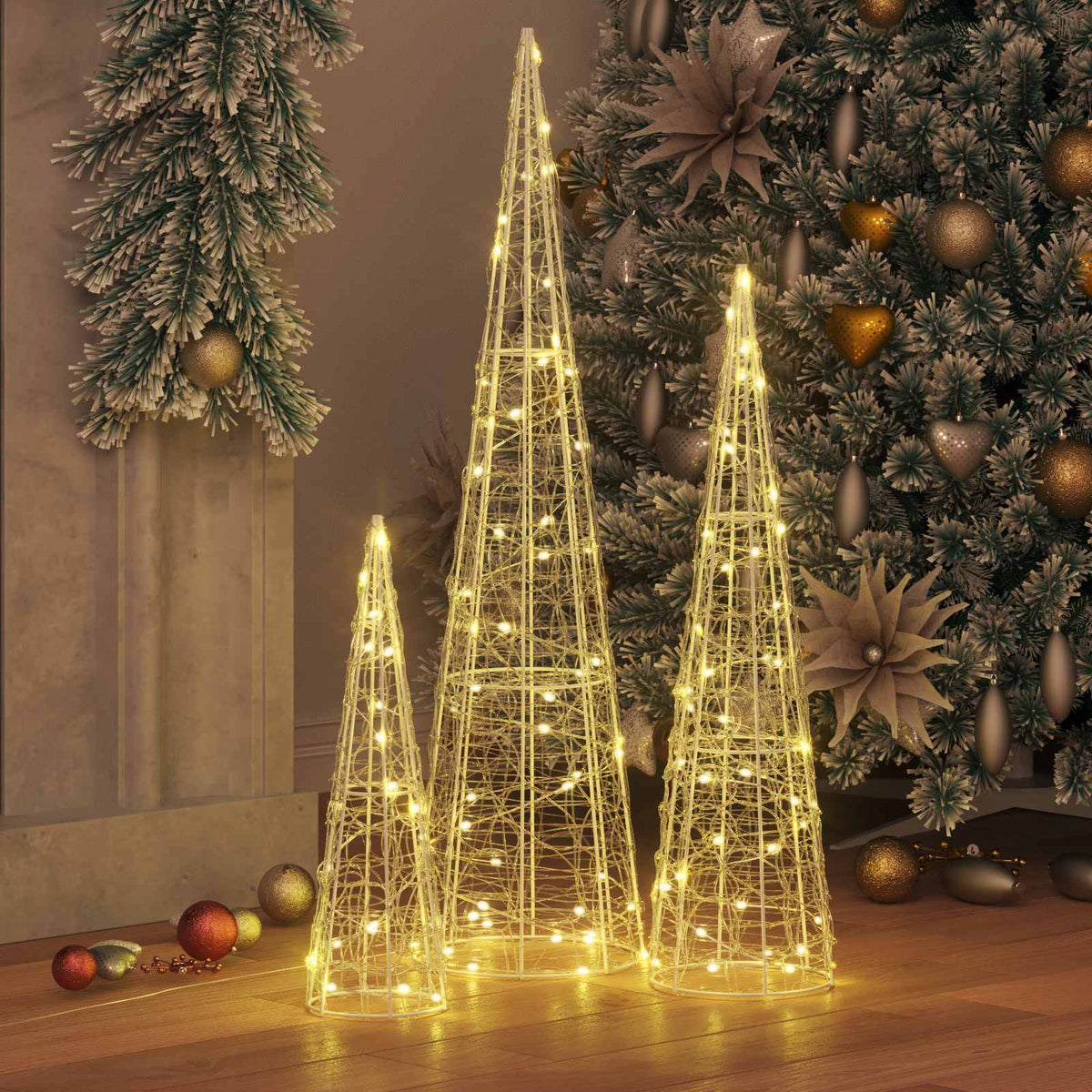 Julgran 3 st 90 LED-lampor Varmvit 20 x 20 x 80 cm Akryl