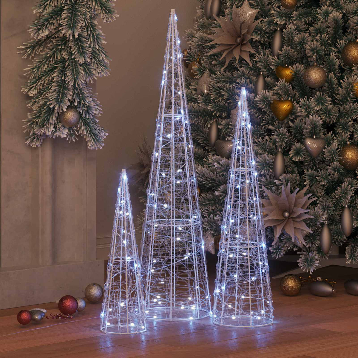 Julgran 3 st 90 LED-lampor Kallvit 20 x 20 x 80 cm Akryl