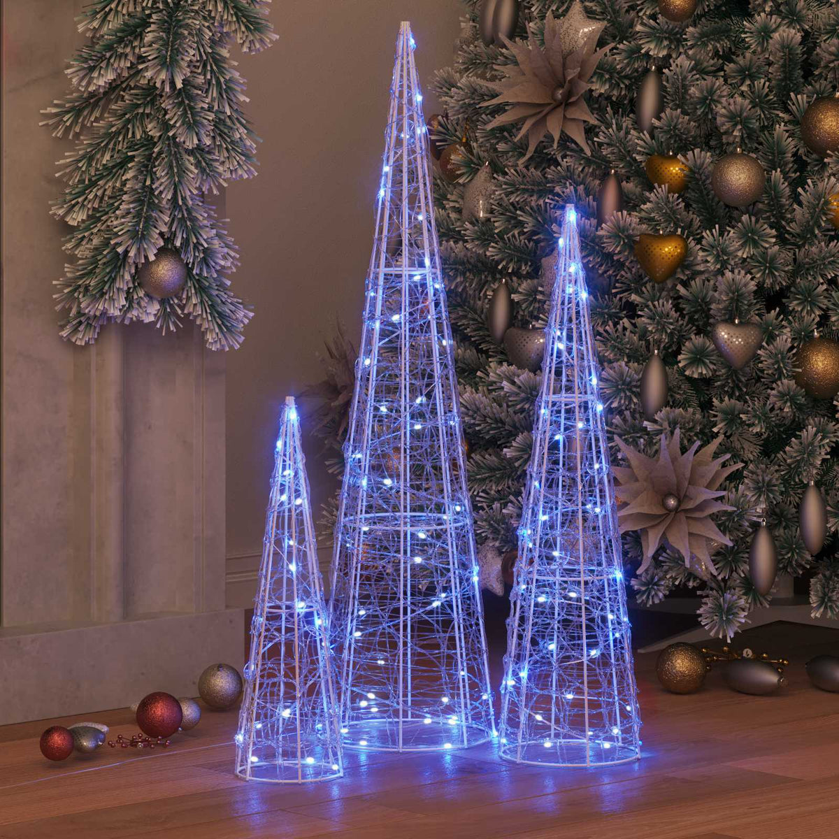 Julgran 3 st 90 LED-lampor Blå 20 x 20 x 80 cm Akryl