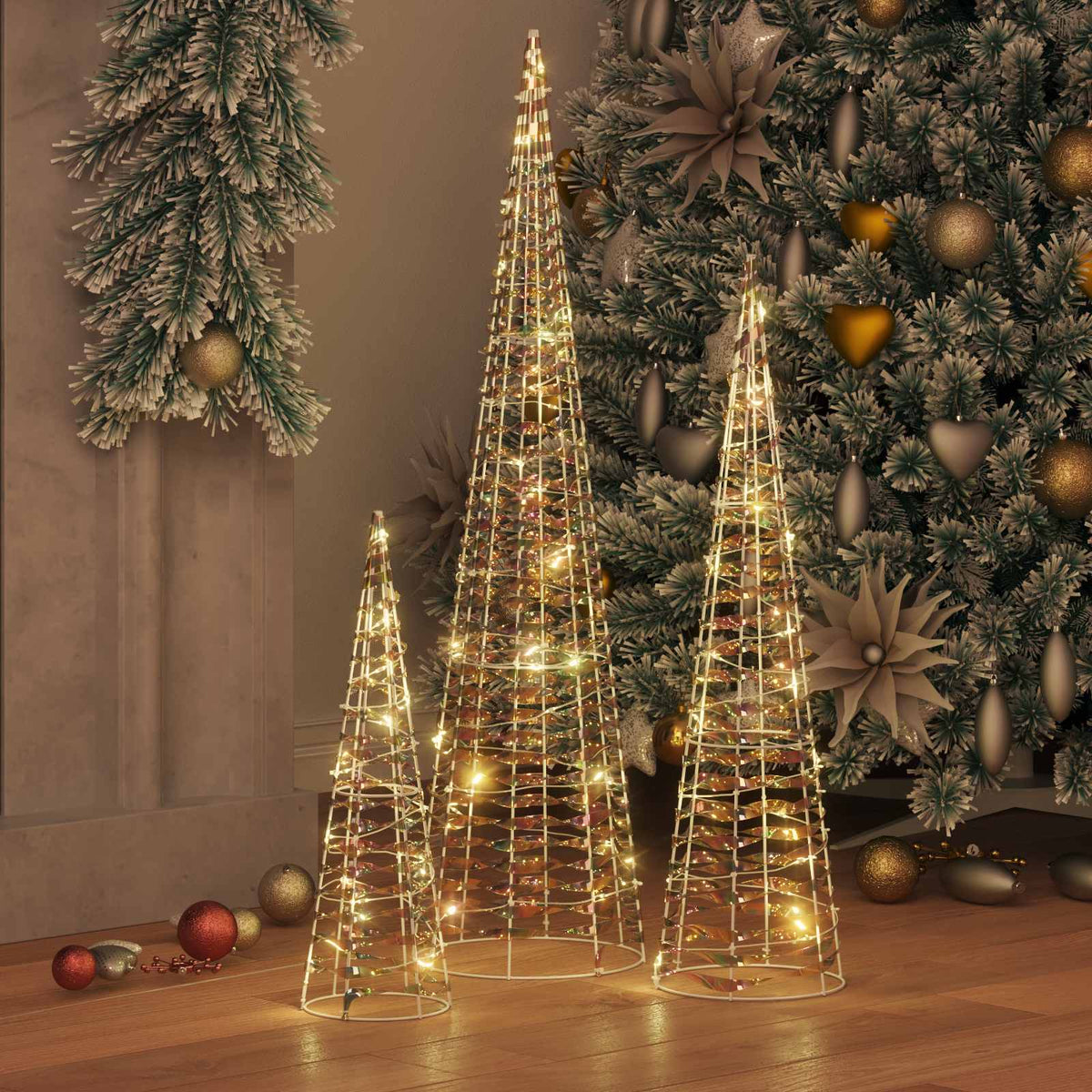 Julgran 3 st 90 LED-lampor Varmvit 20 x 20 x 80 cm PET