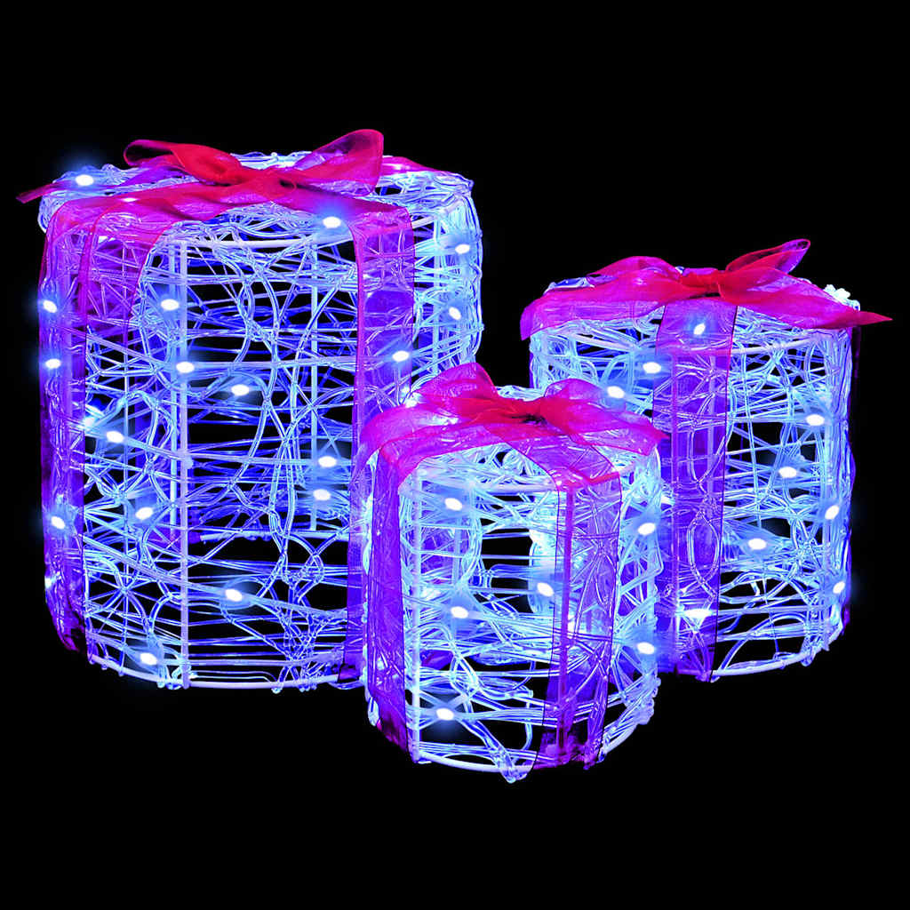 Dekor av Gåva Box 3 st 60 LED-lampor Blå 20 x 20 x 21 cm Akryl