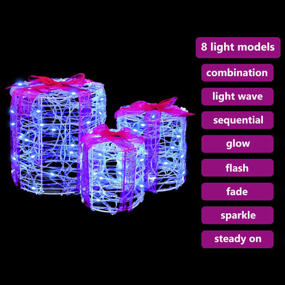 Dekor av Gåva Box 3 st 60 LED-lampor Blå 20 x 20 x 21 cm Akryl