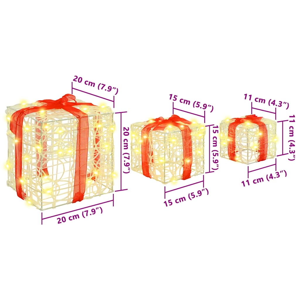 Presentlåda 3 st 60 LED-lampor Varmvit 20 x 20 x 20 cm Akryl