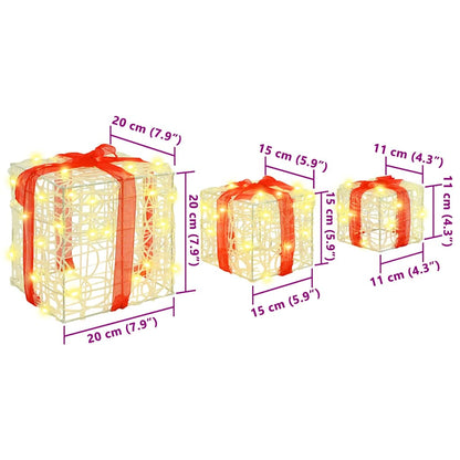 Presentlåda 3 st 60 LED-lampor Varmvit 20 x 20 x 20 cm Akryl