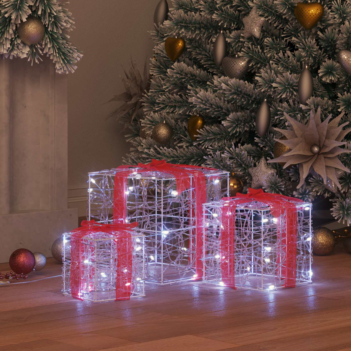 Presentlåda 3 st 60 LED-lampor Kallvit 20 x 20 x 20 cm Akryl