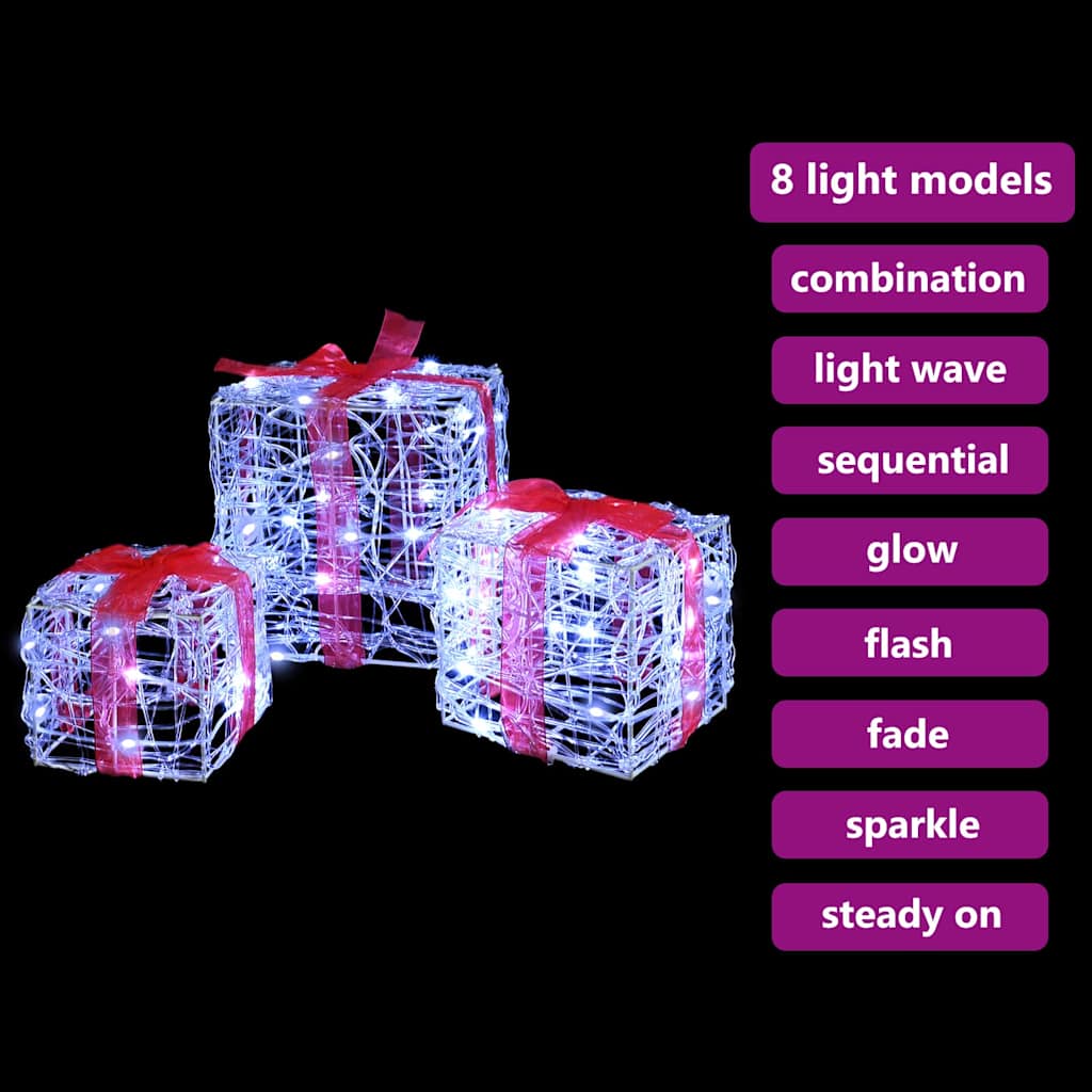 Presentlåda 3 st 60 LED-lampor Kallvit 20 x 20 x 20 cm Akryl