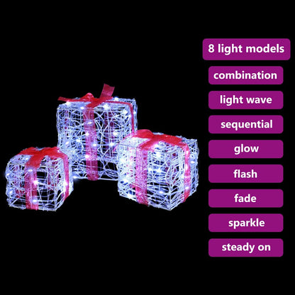 Presentlåda 3 st 60 LED-lampor Kallvit 20 x 20 x 20 cm Akryl