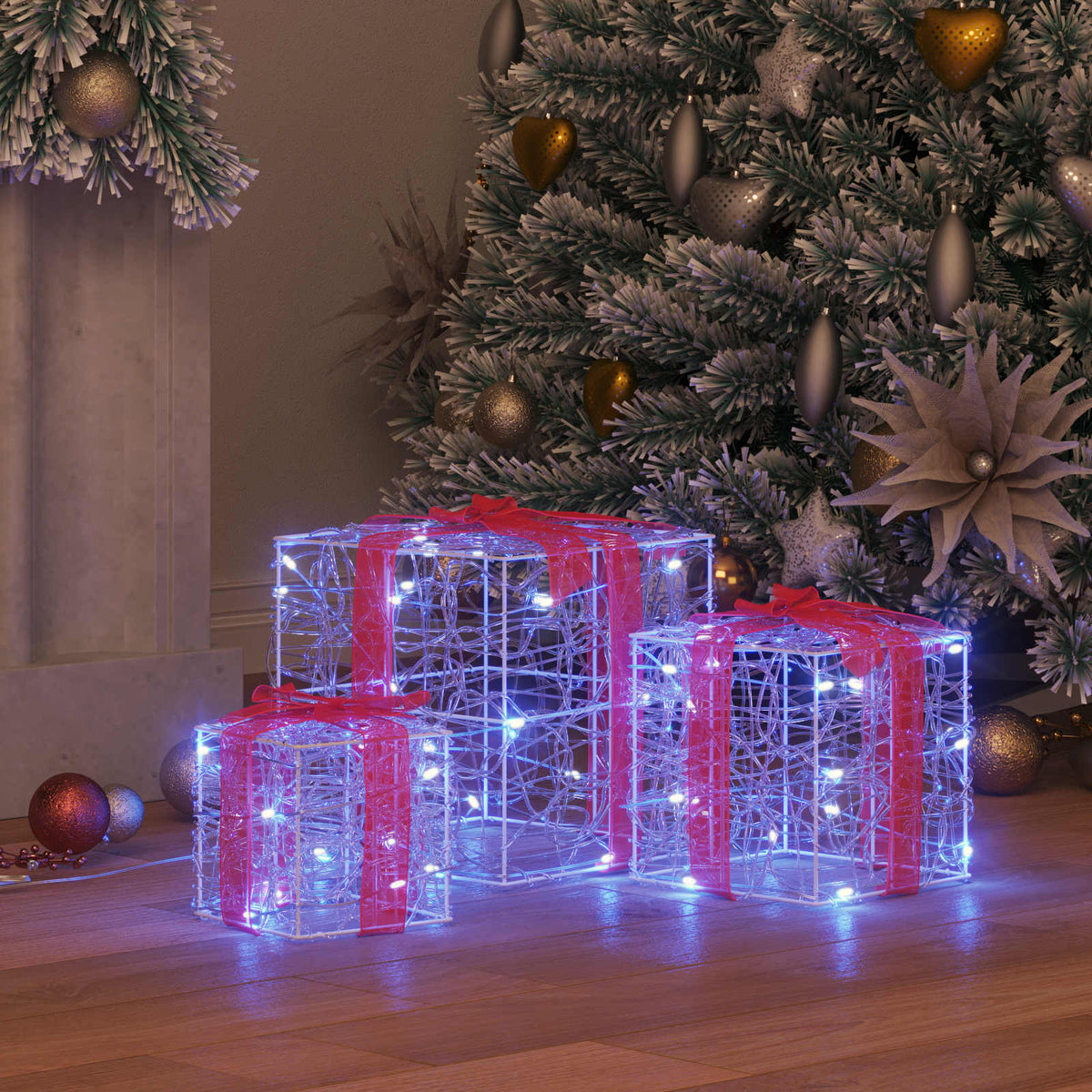 Presentlåda 3 st 60 LED-lampor Blå 20 x 20 x 20 cm Akryl