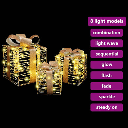 Presentlåda med 60 LED-lampor 3 pcs Varmvit 20 x 20 x 20 cm PET