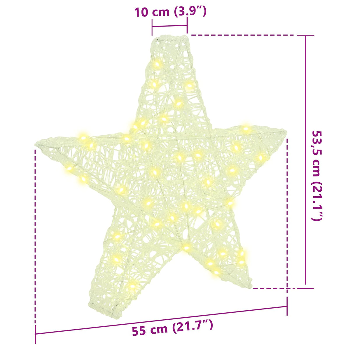 3D Stjärna 50 LED-lampor Varmvit 55 x 53.5 x 10 cm Akryl