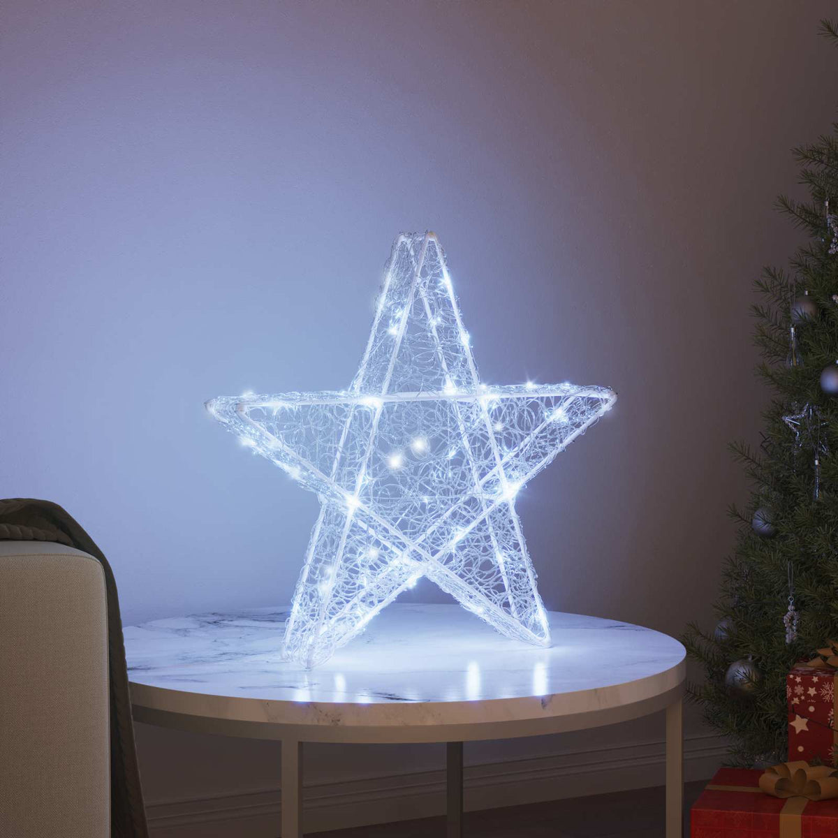 3D Stjärna 50 LED-lampor Kallvit 55 x 53.5 x 10 cm Akryl