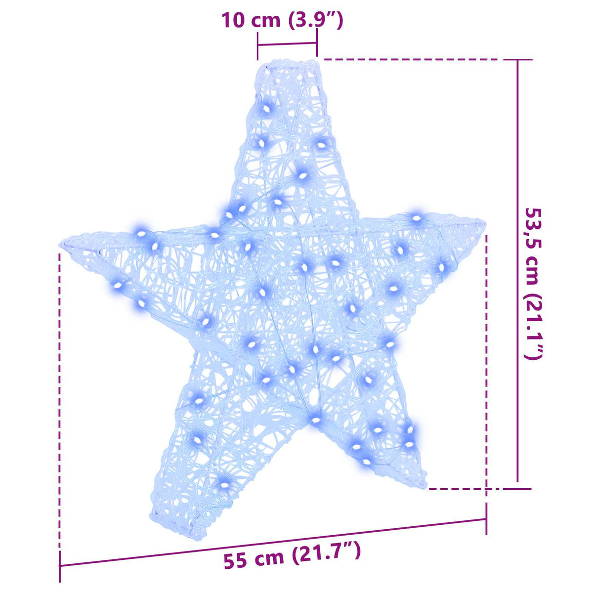 3D Stjärna 50 LED-lampor Blå 55 x 53.5 x 10 cm Akryl