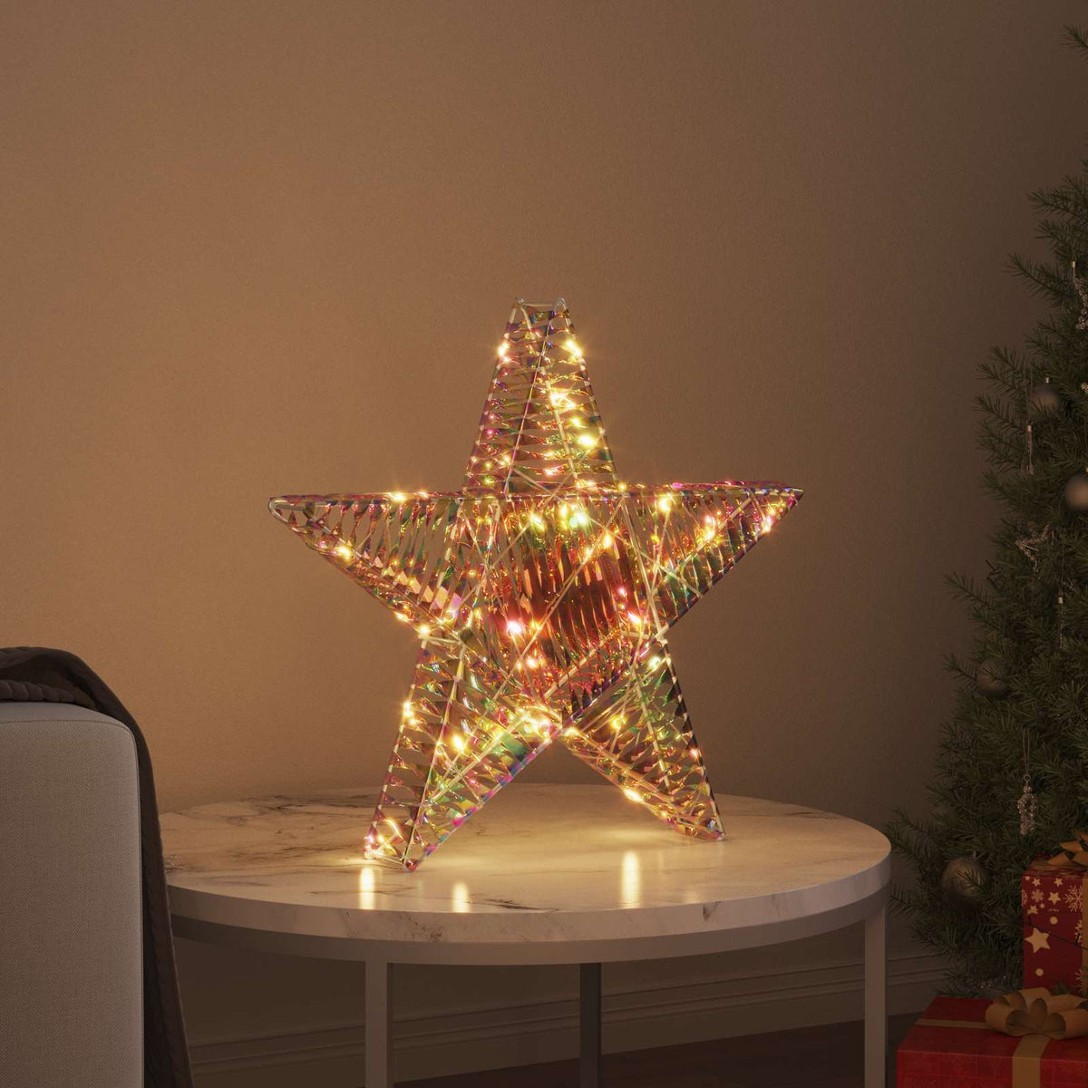 3D Stjärna 50 LED-lampor Varmvit 55 x 52,5 x 9 cm PET
