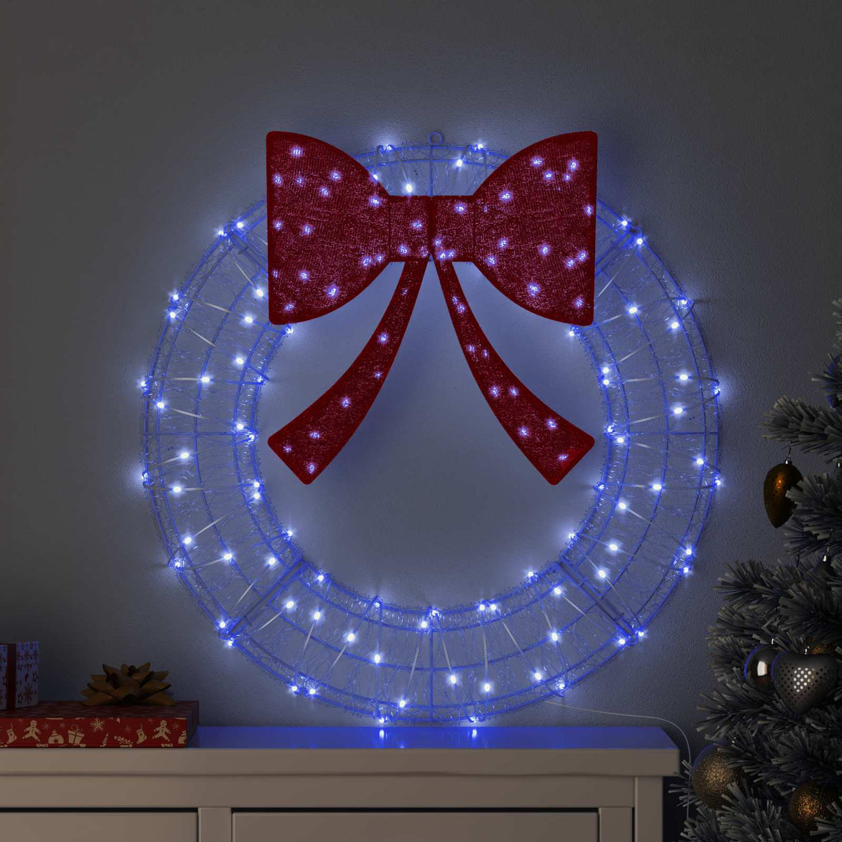 Krans 60 LED-lampor Blå 76 x 76 x 8,5 cm Akryl
