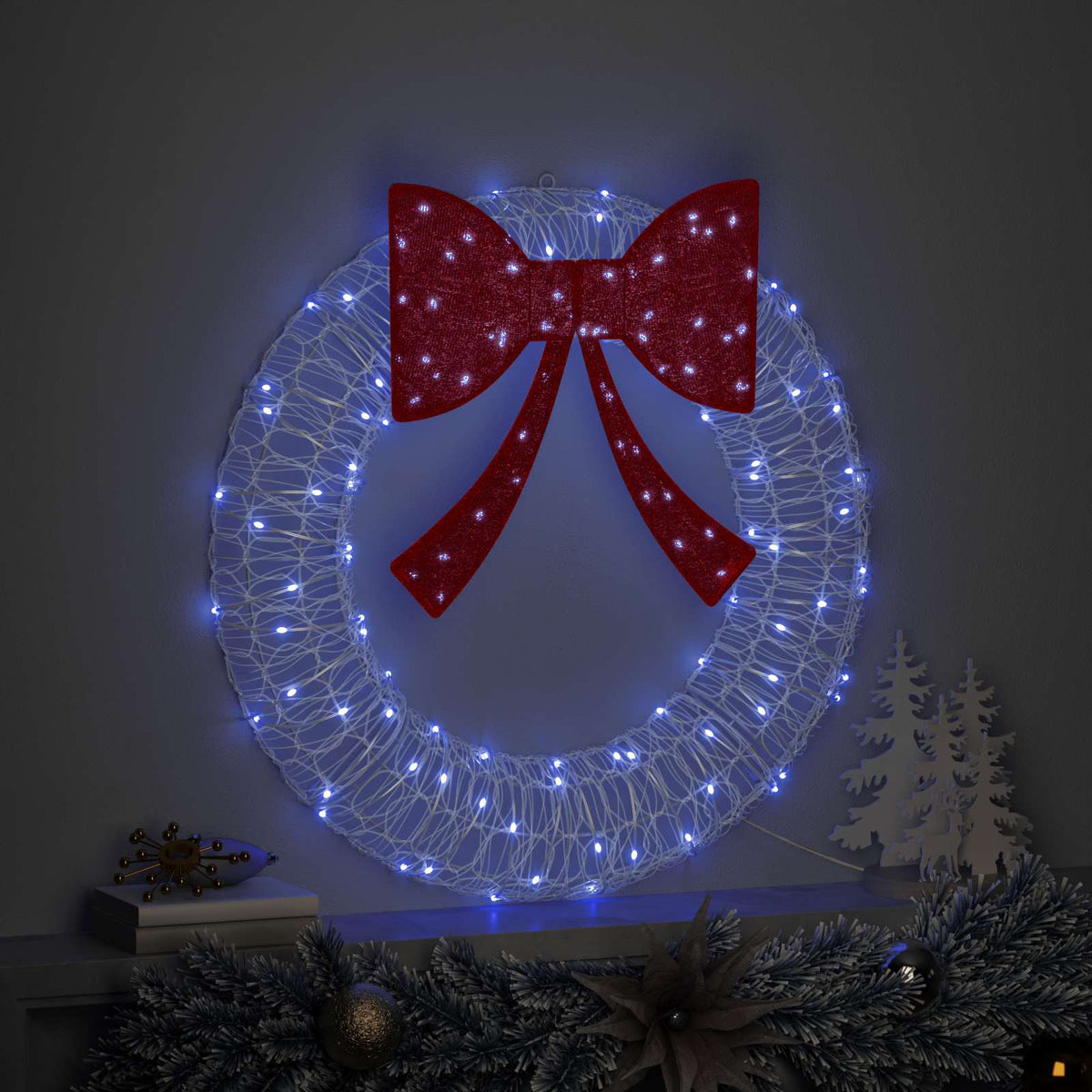 Krans 60 LED-lampor Blå 76 x 76 x 8,5 cm Akryl