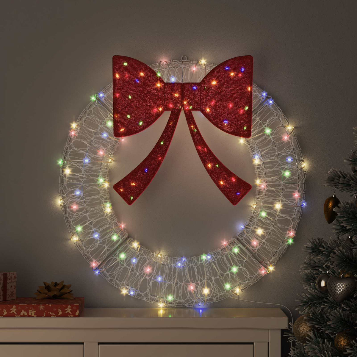 Krans 60 LED-lampor Flerfärgsdesign 76 x 76 x 8,5 cm Akryl