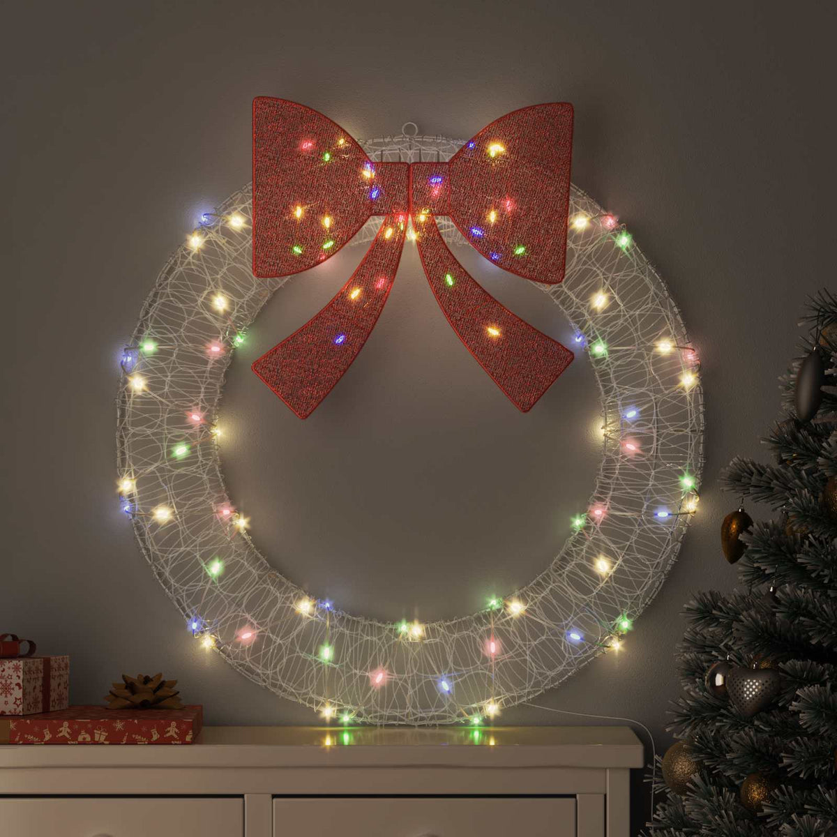Krans 80 LED-lampor Flerfärgsdesign 92 x 92 x 9,5 cm Akryl