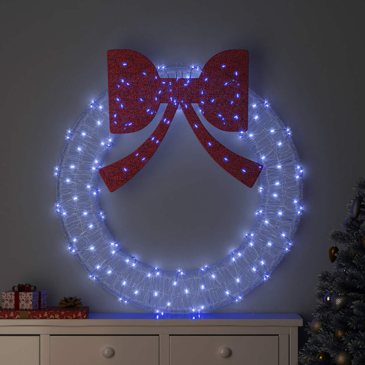 Krans 150 LED-lampor Blå 120 cm Akryl