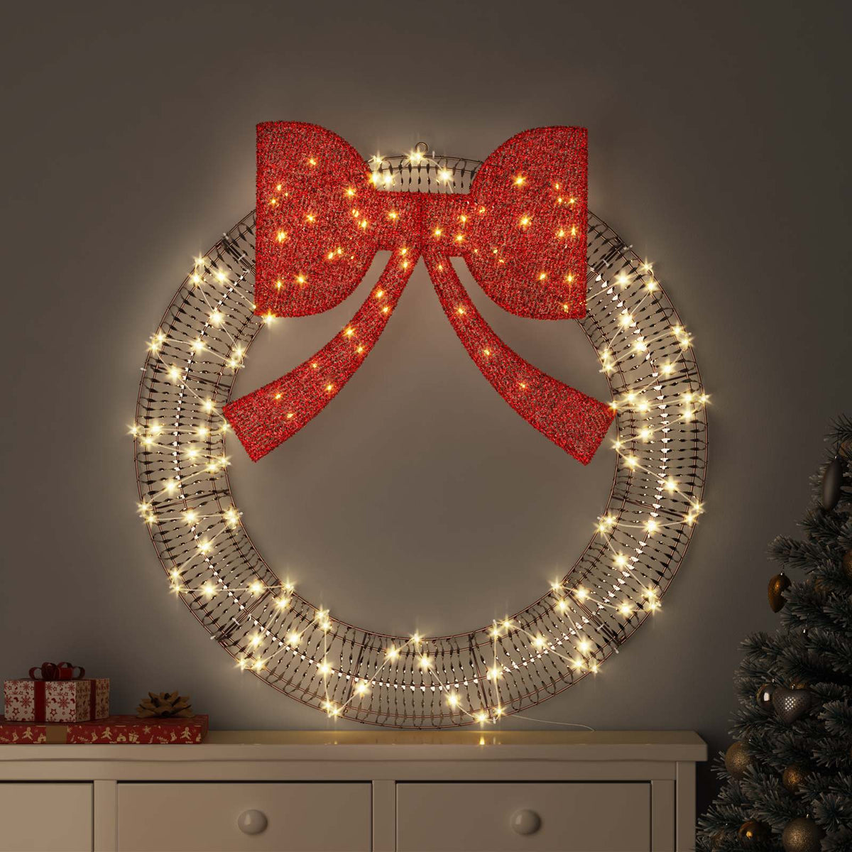 Krans Varmvit 90 x 90 x 9 cm PET 80 LED-lampor