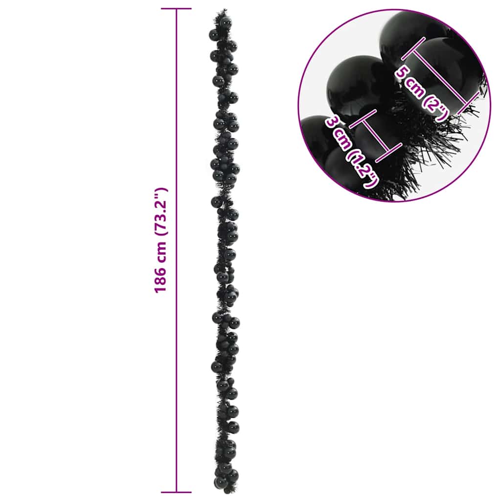 Julkulagirland LED-lampor Svart 186 cm Polystyren
