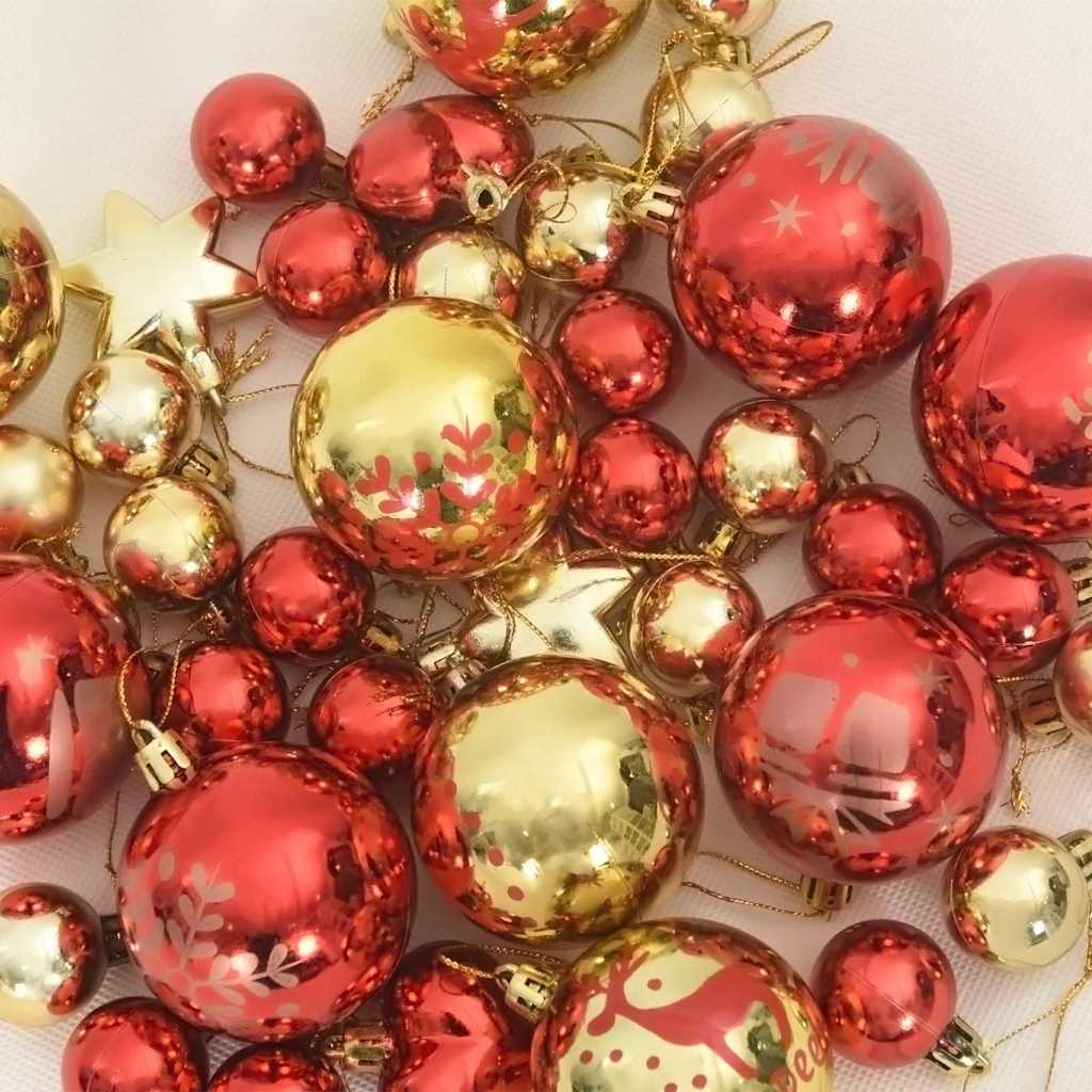 Julprydnad Set 40 st Guld och röd Ø 6 cm Plast
