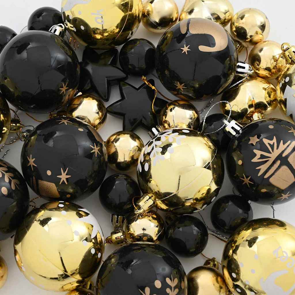 Julprydnad Set 40 st Svart och Guld Ø 6 cm Plast