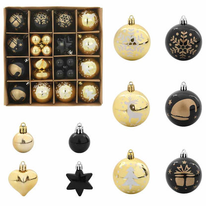 Julprydnad Set 40 st Svart och Guld Ø 6 cm Plast