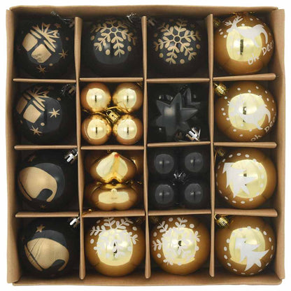 Julprydnad Set 40 st Svart och Guld Ø 6 cm Plast